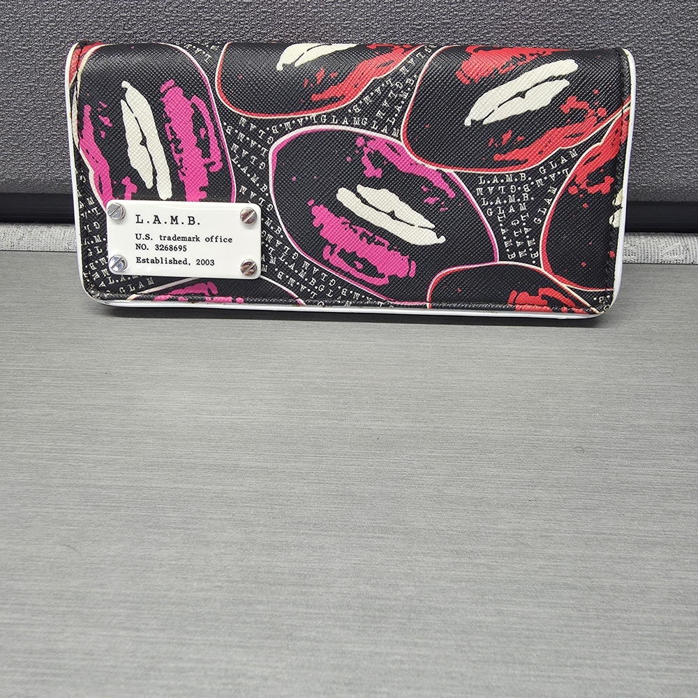 L.A.M.B. Black and Pink Lip Print Wallet